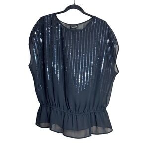 Lane Bryant Black Sequin Embellished Peplum Blouse Top Women 14 16